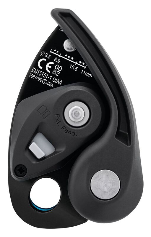 Back of the blue Petzl GRIGRI + belay device showing markings and handle - imagen 6