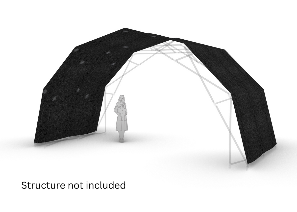 Konligo Fastival outside black membrane attached to frame. 3D illustration with human scale reference, now available on MTN SHOP US - imagen 2