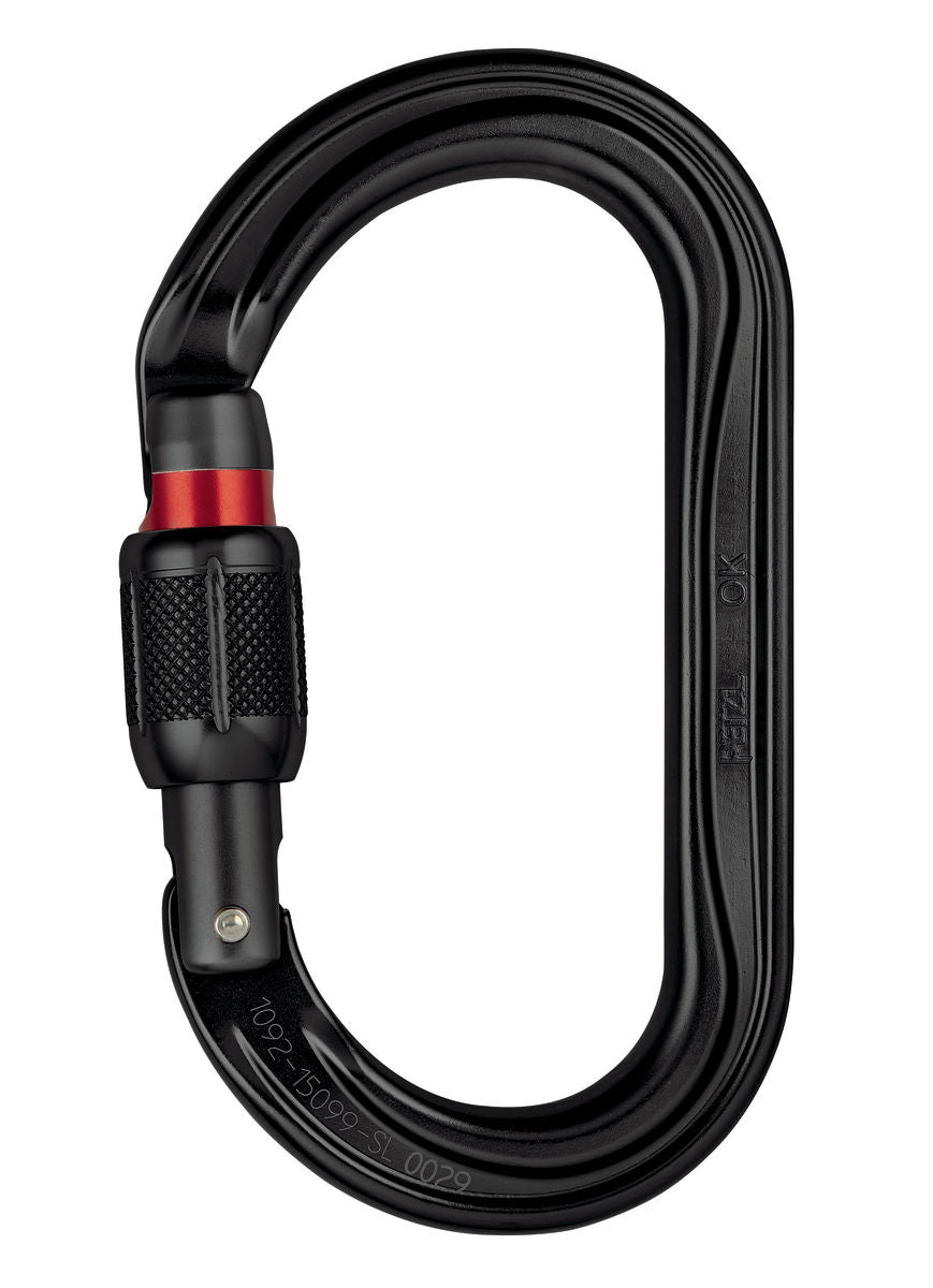 Mosquetón Petzl OK ovalado negro con sistema SCREW-LOCK, diseñado para una carga óptima de dispositivos de sección ancha. - imagen 6