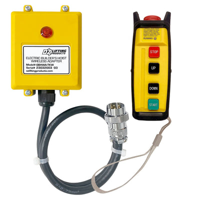 OZ Lifting OBHWA-T/KW wireless adapter receiver and remote transmitter with power cord and plug on a white background