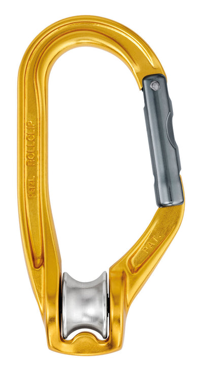 Petzl Rollclip Polea-mosquetón con apertura de compuerta para facilitar la instalación de la cuerda. Cuenta con una polea con rodamiento de bolas sellada para una alta eficiencia y está disponible con o sin sistema de bloqueo TRIACT-LOCK. Compatible con una barra de posicionamiento CAPTIV para evitar vuelcos y mejorar la alineación de la carga. Construcción liviana de aluminio con una resistencia al eje principal de 20 kN y una carga de trabajo máxima de 4 kN.