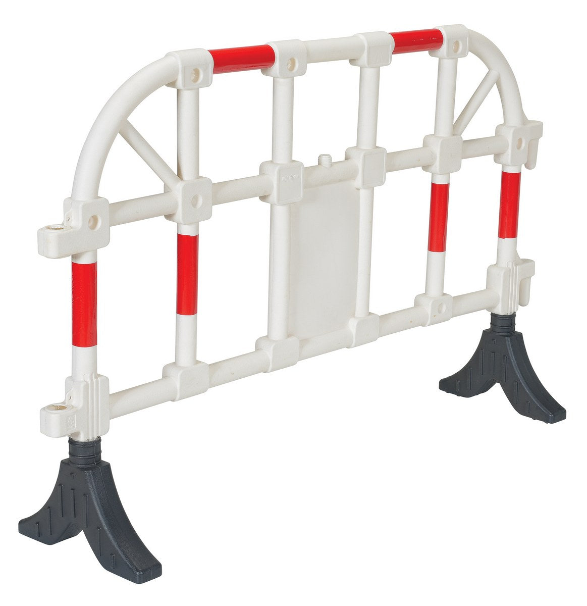Vestil Plastic Interlocking Barrier in white, angled view with red and white bands and black base feet. - imagen 11