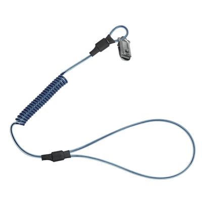 Stretch-coil Hard Hat Tether with choke-on cinch-loop and snap-clip