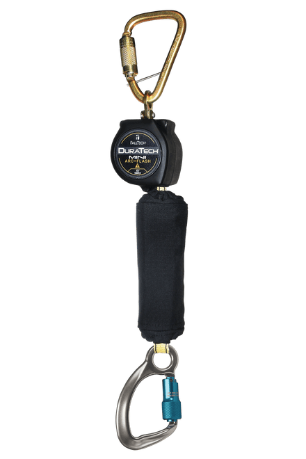 Mini SRL personal Arc Flash de 6' con mosquetón de aluminio, incluye mosquetón de conexión dorsal de acero