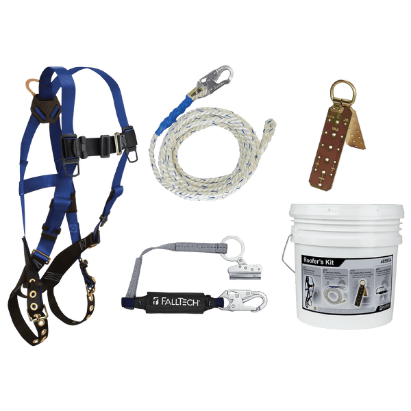 Roofer's Kit with Hinged Reusable Anchor and Trailing Rope Adjuster
