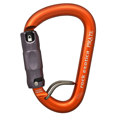 Mosquetón con bloqueo automático Rock Exotica Pirate WireEye: el WireEye ayuda a evitar que el equipo, los cordones y las líneas se muevan más allá del extremo del mosquetón, pero se libera fácilmente cuando se levanta. – Ahora disponible en MTN Shop US.
