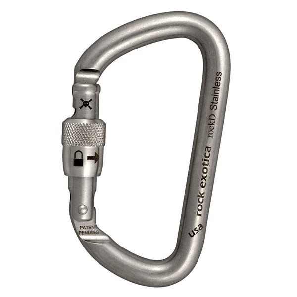 Rock Exotica rockD Stainless Screw-Lock Carabiner – The rockD Screw-lock offers impressive strength in a compact stainless steel frame. We construct the rockD stainless with all stainless steel components. – Now available at MTN Shop US.