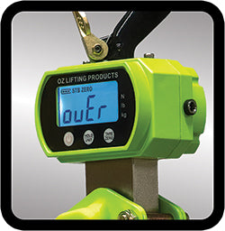 OZ Lifting Dyno-Hoist– The Oz Lifting Dyno-Hoist is a dynamometer equipped lever hoist that accurately displays the weight of the lifted load on the screen. As a safety feature the display will read "OVER" if the lifted weight exceeds 126% of the rated capacity of the hoist to prevent damages. The dynamometer can be set to display the weight in lbs or kgs and uses AA batteries with a run time of 150 hours. – Now available at MTN Shop US.