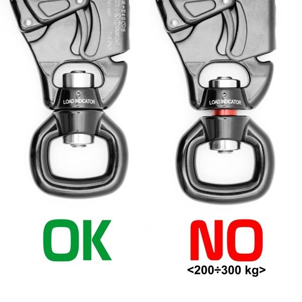 Kong Tango 360 Double Gate Connector Carabiner with Swivel– The Kong Tango 360 Connector combines Tango connector with a smooth, efficient swivel and an overload indicator. The overload indicator ensures safe use by activating when a load between 200 and 300kg is applied. The connector is directional to prevent twisting of ropes, lanyards and metal cables.The Double Gate safety system is easy to use and reduces the risk of accidental opening. The Keylock system prevents accidental snags while maneuvering. S
