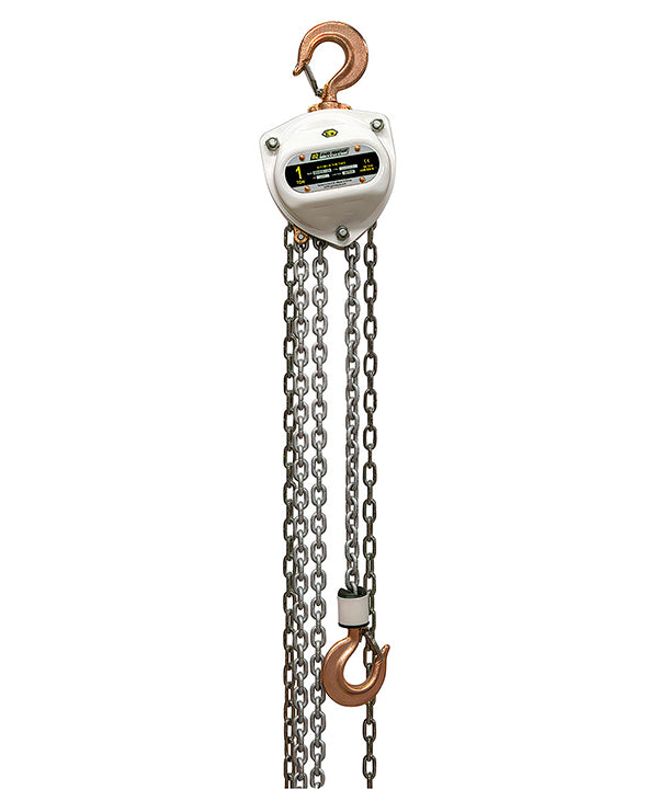 OZ Lifting Spark Resistant Chain Hoist– The Oz Lifting spark resistant chain hoist is designed for safe use in potentially explosive atmospheres. When working in explosive zones there are extremely strict guidelines and requirements for the equipment you use. These ceiling chain hoists are available in lifting capacities of 0.5 ton, 1 ton, 2 ton, 3 ton, 5 ton and 10 ton. The hoist has fully enclosed gearing to keep contaminants and debris away and ensure smooth and lasting operations. The hooks and safety l