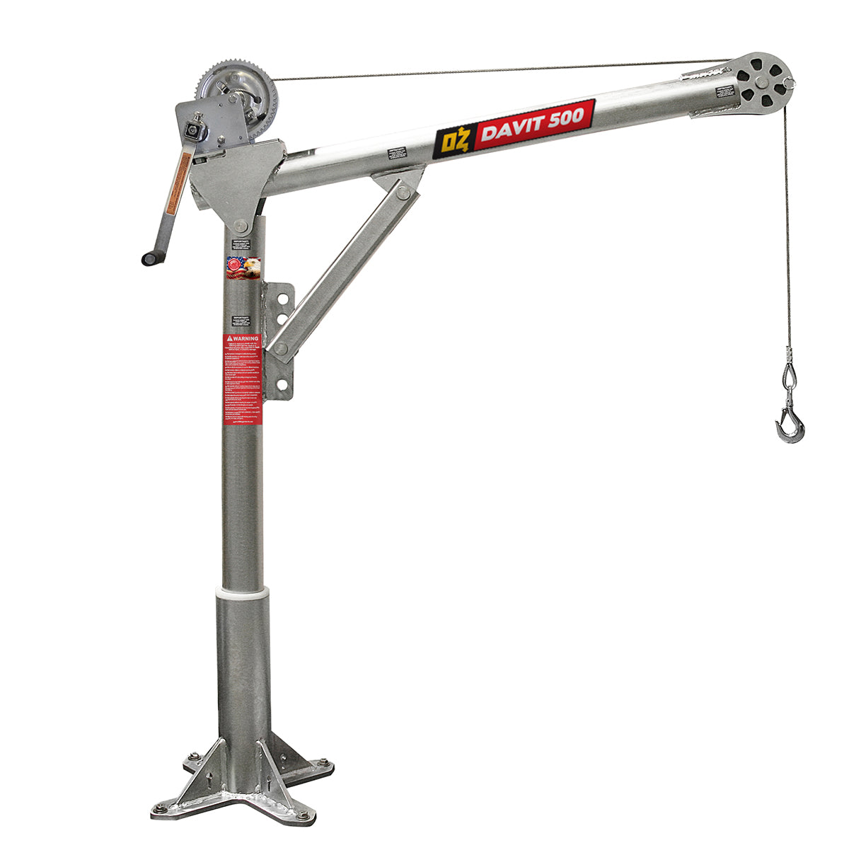 Grúas pescante de acero OZ Lifting: la grúa pescante de acero de OZ Lifting tiene una rotación de 360 grados y está disponible con capacidades de elevación de 500 lb, 1000 lb y 2500 lb. La grúa pescante galvanizada tiene 4 ajustes de altura diferentes para mayor flexibilidad de uso. La grúa viene de serie con un cabrestante manual que incluye un adaptador para taladro eléctrico. También hay opciones de cabrestante eléctrico de CA y CC. – Ahora disponible en MTN Shop US. - imagen 2