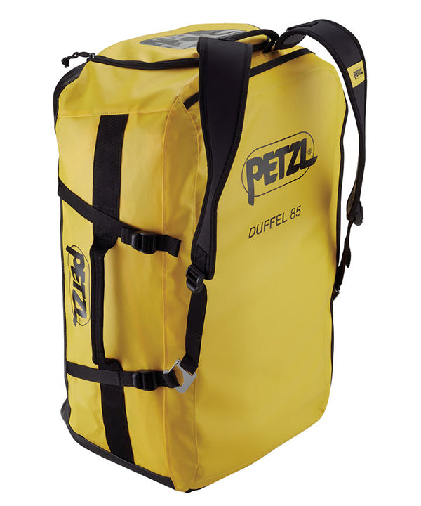 Petzl Duffel 85 Large Capacity Gear Bag – The Petzl Duffel 85 is a versatile, comfortable and practical gear bag with a large 85 liter capacity. The bag can be carried in multiple ways; the padded back shoulder straps make it a comfortable backpack and the removeable shoulder straps are also padded for cushioning when used as a shoulder bag. The Duffel 85 has a large suitcase style opening for easy access to equipment. The bag features a large pocket for a helmet or shoes and two pockets in the inner flap f