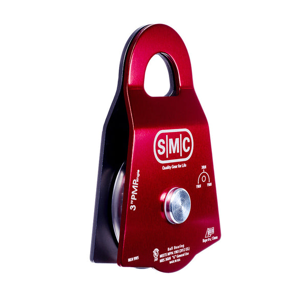 PMI SMC 3” Single Prusik Minding Pulley – NFPA– Las placas laterales de aluminio de la SMC 3” Single Prusik Minding Pulley permiten una operación eficiente de los enganches Prusik como aseguramiento o captura de progreso. Roldana de 3" de diámetro: ahora disponible en MTN Shop US.