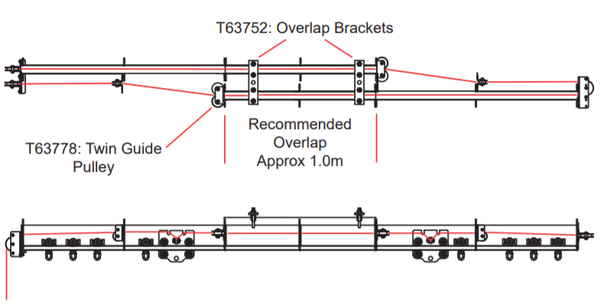 Theatre Curtain Track (Six Track) Kit - Line Operated System with Overlap