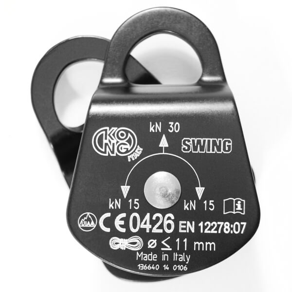Kong Pulley Swing– Polea compacta con placas laterales móviles y casquillos. Para cuerdas de hasta ⌀11mm. Disponible en 4 versiones. Eficiencia: 87%. Resistencia a la rotura: 30 kN. – Ahora disponible en MTN Shop US. - imagen 3