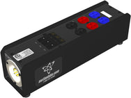 Motion Labs small frame breakered stringer box with L21-30 inlet, 3 breakers and black, red and blue Edison duplex outlets - imagen 2