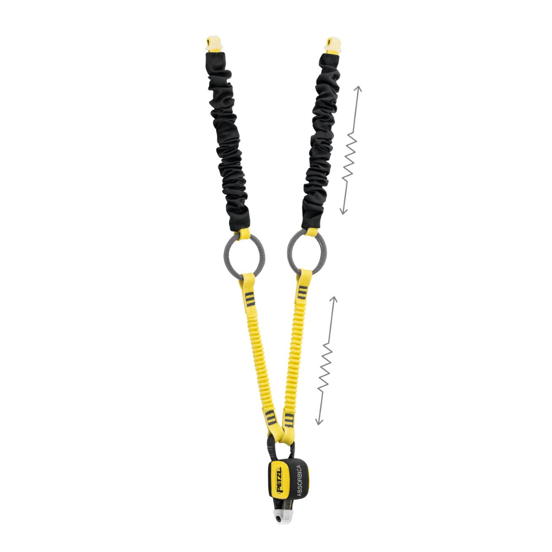 Petzl ABSORBICA-Y TIE-BACK Lanyard – The Petzl ABSORBICA-Y TIE-BACK is a Double Lanyard with integrated intermediate tie-back rings and a compact energy absorber. Designed for vertical progression on very large structures. Available with or without Connectors. Shop now. – Now available at MTN Shop US.