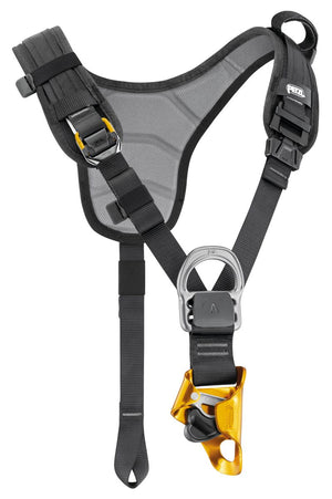 Arnés de pecho Petzl TOP CROLL diseñado para accesos difíciles y trabajos en altura. Compatible con los arneses AVAO SIT, ASTRO SIT, FALCON y SEQUOIA SRT, con bloqueador de cuerda ventral CROLL L integrado para ascensos eficientes.