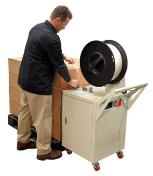 Máquina flejadora semiautomática con sonda de paletas de Vestil Manufacturing Corp– – Ahora disponible en MTN Shop US.