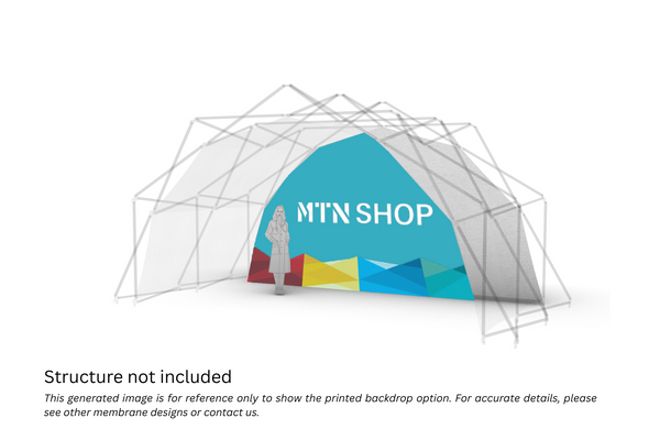 Konligo Fastival printed inner backdrop attached to event structure 3D illustration, structure not included, now available on MTN SHOP US.