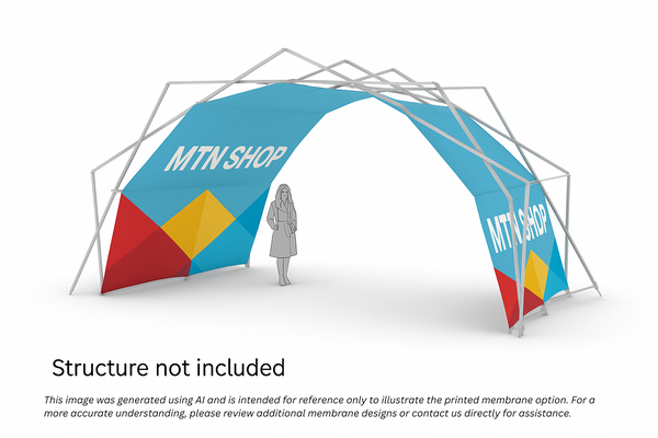 Konligo Fastival inner printed membrane attached to frame. 3D illustration with human scale reference, now available on MTN SHOP US