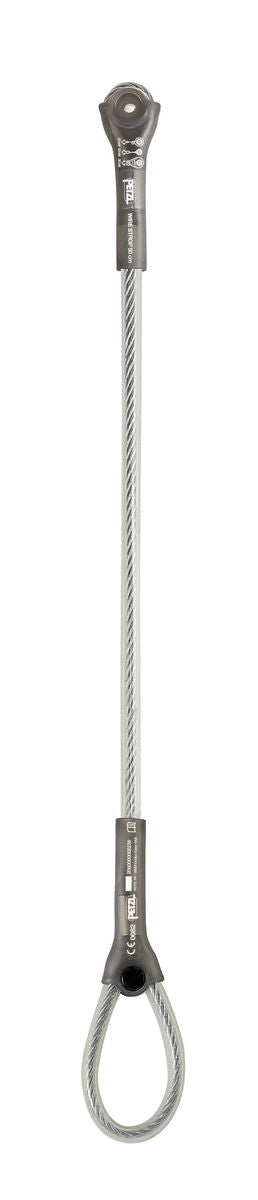 Correa de anclaje Petzl Wire Strop fabricada en acero galvanizado de 6,5 mm con dos terminaciones de diferentes tamaños para configuraciones versátiles. Cuenta con una funda de poliuretano para un fácil manejo y protección UV. 