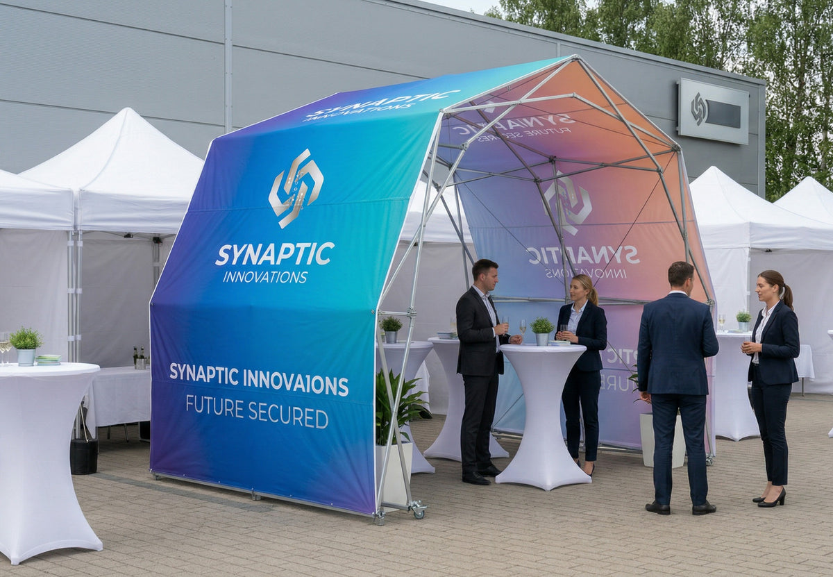 Konligo commercial pop-up tent configured as a welcome reception at a brand roadshow - imagen 7