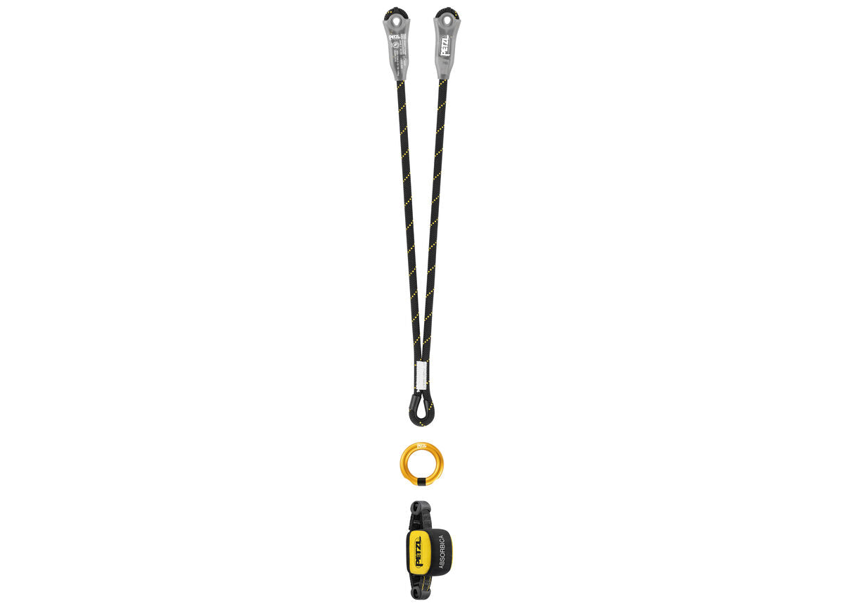 Absorbedor de energía compacto Petzl ABSORBICA: Petzl ABSORBICA es un amortiguador de energía compacto que se utiliza en combinación con una eslinga JANE para crear una eslinga de detención de caídas. Dos opciones de instalación en el arnés, según la frecuencia de manipulación. Certificaciones: CE EN 355, EAC. Compra ahora. – Ahora disponible en MTN Shop US. - imagen 2