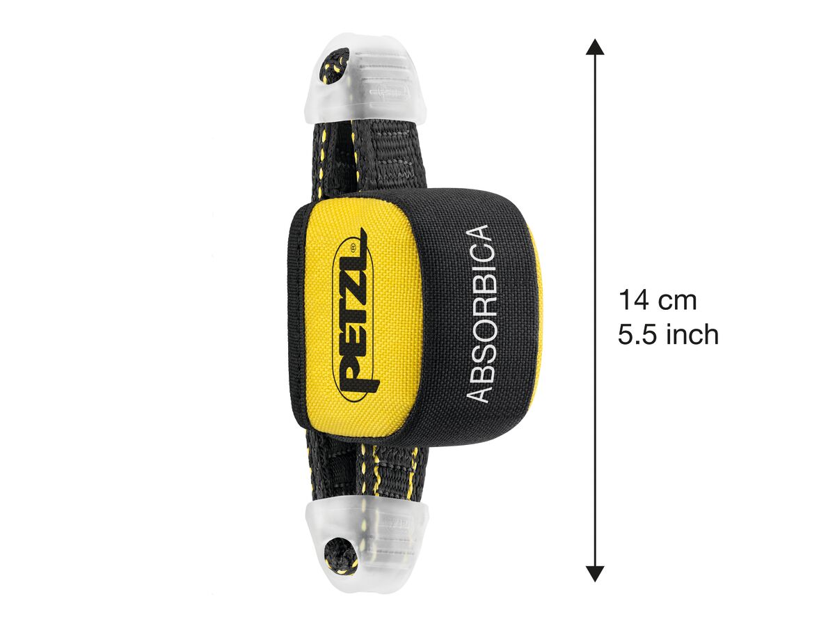 Absorbedor de energía compacto Petzl ABSORBICA: Petzl ABSORBICA es un amortiguador de energía compacto que se utiliza en combinación con una eslinga JANE para crear una eslinga de detención de caídas. Dos opciones de instalación en el arnés, según la frecuencia de manipulación. Certificaciones: CE EN 355, EAC. Compra ahora. – Ahora disponible en MTN Shop US. - imagen 3
