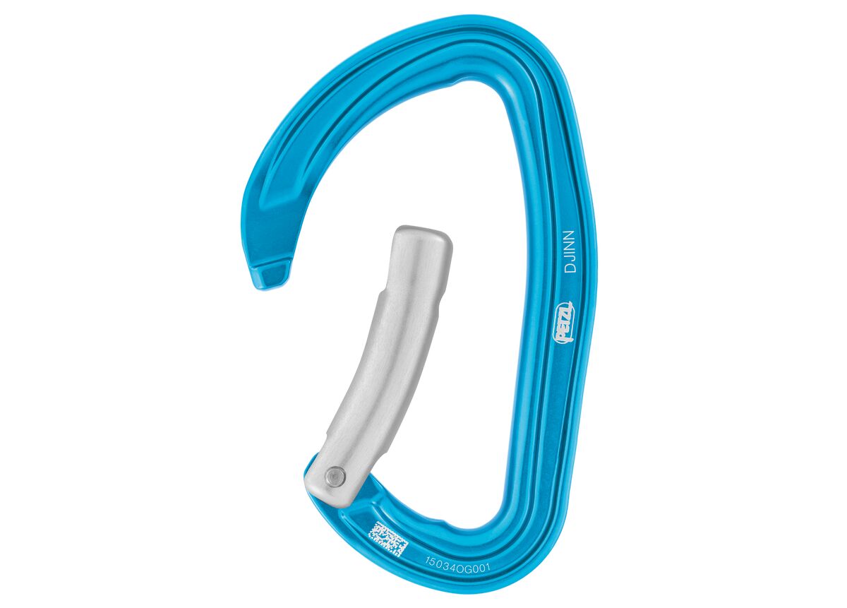 Mosquetón de escalada deportivo abierto Petzl Djinn de aluminio azul con sistema Keylock, gatillo recto o curvo. - imagen 5