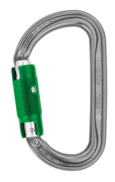 Mosquetón Petzl Am'D Pin-Lock asimétrico de aluminio diseñado para uso en grupo, que incorpora un sistema PIN-LOCK para conexiones seguras. Compatible con barra de posicionamiento CAPTIV para una óptima orientación y prevención de rotación. Disponibles individualmente o en packs.
