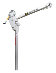 OZ Lifting Alumi-Lite portable aluminum davit crane with a manual hand winch, mounted on a pedestal base against a white background.