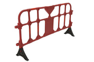 Vestil Plastic Interlocking Barrier in red, angled view of the open slat design with black base feet. - imagen 4
