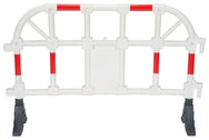 Vestil Plastic Interlocking Barrier in white, straight front view with red and white bands. - imagen 13