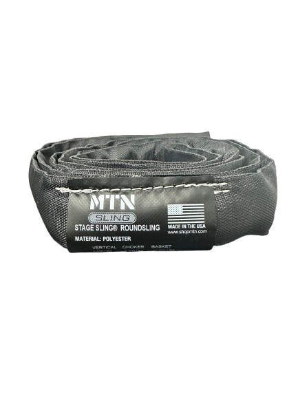 MTN Round Slings– MTN Slings are designed to match theatrical settings and safely perform during all of your lifting applications. For sale in 2', 3', 4', 6', 8' 9', 12' lengths. Best round slings for rigging, lightweight, OSHA certified, black theatrical color. – Now available at MTN Shop US.