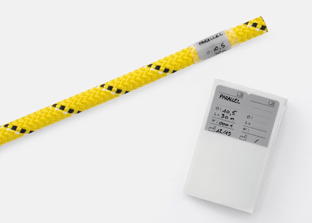Petzl rope end identification kit with labels and heat-shrink tubing.