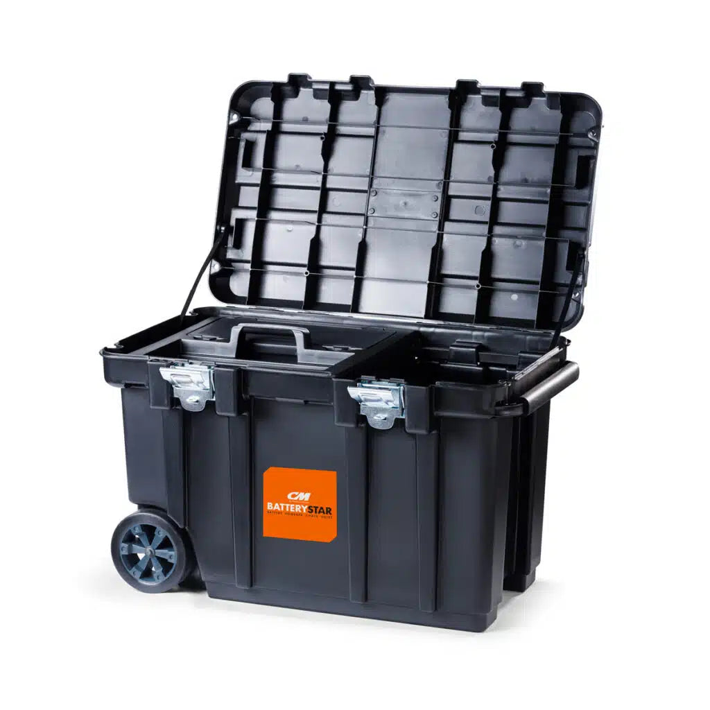 CM BatteryStar Hoist Carrying Case, open black case with lid raised - imagen 2