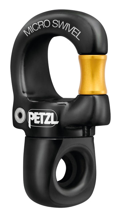 Conector Petzl Microswivel (táctico): el MICROGIRATORIO compacto y que se puede abrir está diseñado para acoplarse a un mosquetón con bloqueo. – Ahora disponible en MTN Shop US.