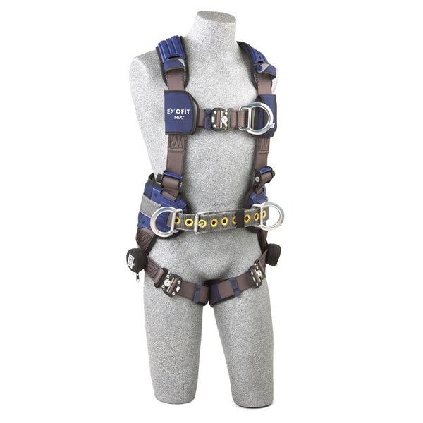 3M™ DBI-SALA® ExoFit NEX™ Construction Style Positioning/Climbing Harness - Front View with Quick Connect Chest and Leg Straps, Aluminum Front D-ring and Body Belt/Hip Pad with Side D-rings