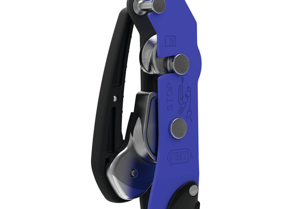 Descensor con frenado asistido Petzl STOP: el mango mira hacia el usuario para un mejor control y deslizamiento de la cuerda - imagen 2