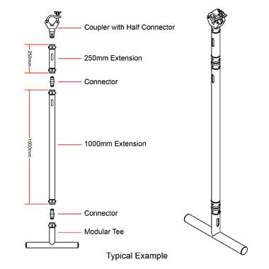 Dimensiones de extensión del brazo abatible modular Doughty - 10''/20''/40''/79'' - MTN Shop - imagen 3