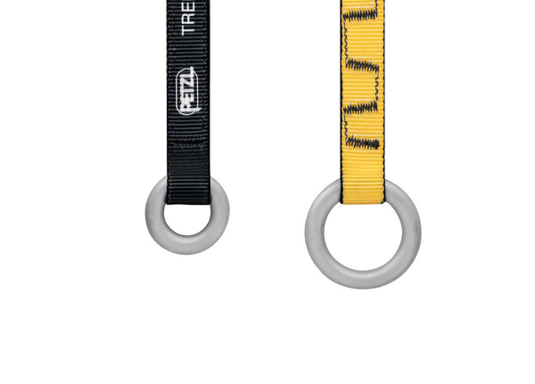 Petzl TREESBEE Anchor Strap For Tree Protection – The Petzl Treesbee Anchor Strap is a strap that provides friction protection for tree care when using ropes with spliced terminations. The strap protects the tree from abrasion while improving rope glide at the anchor. The anchor strap is used with ropes with spliced terminations by placing the splice through the small ring. The durable rings are made from galvanized steel. – Now available at MTN Shop US.