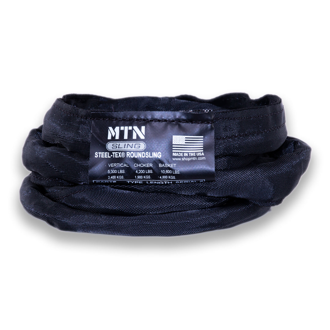 Eslingas redondas MTN Black Steel-Tex: las eslingas MTN están diseñadas para adaptarse a entornos teatrales y funcionar de forma segura durante todas sus aplicaciones de elevación. A la venta en longitudes de 2', 3', 4', 6', 8' 9', 12'. Las mejores eslingas redondas para aparejos, livianas, certificadas por OSHA, color negro teatral. – Ahora disponible en MTN Shop US. - imagen 3