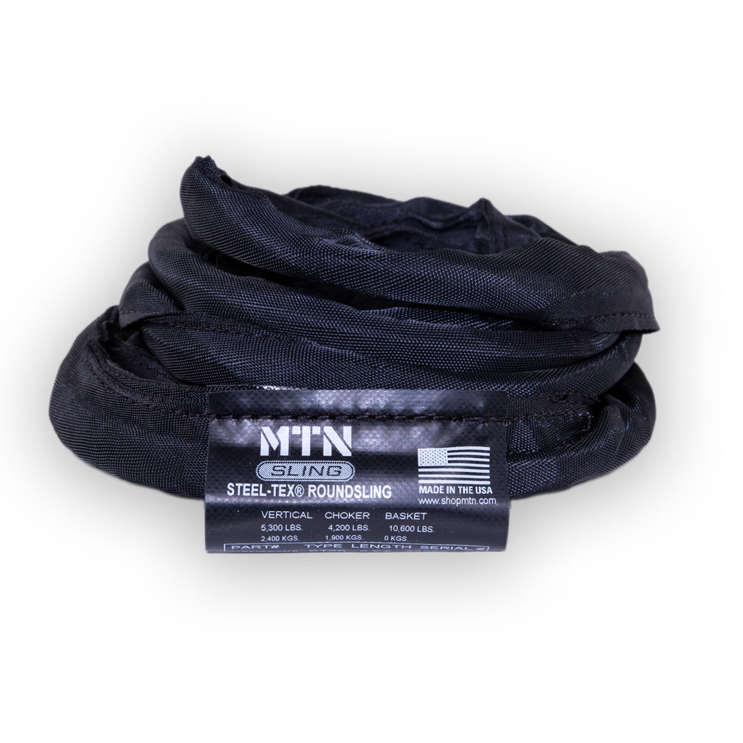 Eslingas redondas MTN Black Steel-Tex: las eslingas MTN están diseñadas para adaptarse a entornos teatrales y funcionar de forma segura durante todas sus aplicaciones de elevación. A la venta en longitudes de 2', 3', 4', 6', 8' 9', 12'. Las mejores eslingas redondas para aparejos, livianas, certificadas por OSHA, color negro teatral. – Ahora disponible en MTN Shop US. - imagen 4
