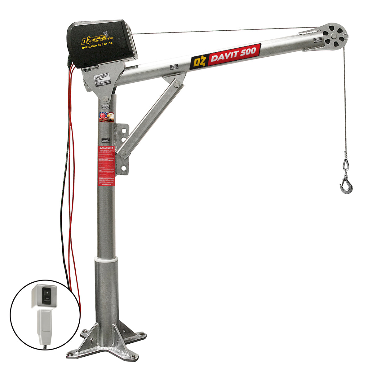 Grúas pescante de acero OZ Lifting: la grúa pescante de acero de OZ Lifting tiene una rotación de 360 ​​grados y está disponible con capacidades de elevación de 500 lb, 1000 lb y 2500 lb. La grúa pescante galvanizada tiene 4 ajustes de altura diferentes para mayor flexibilidad de uso. La grúa viene de serie con un cabrestante manual que incluye un adaptador para taladro eléctrico. También hay opciones de cabrestante eléctrico de CA y CC. – Ahora disponible en MTN Shop US. - imagen 4