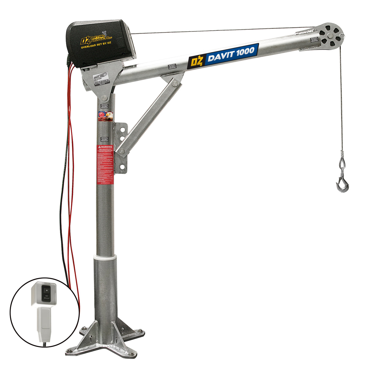 Grúas pescante de acero OZ Lifting: la grúa pescante de acero de OZ Lifting tiene una rotación de 360 ​​grados y está disponible con capacidades de elevación de 500 lb, 1000 lb y 2500 lb. La grúa pescante galvanizada tiene 4 ajustes de altura diferentes para mayor flexibilidad de uso. La grúa viene de serie con un cabrestante manual que incluye un adaptador para taladro eléctrico. También hay opciones de cabrestante eléctrico de CA y CC. – Ahora disponible en MTN Shop US. - imagen 6