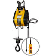 OZ Lifting Builders Hoist– The OZ builder's hoist is a lightweight and compact electric hoist that can be attached to scaffolding or a wall using a bracket for use on site. The hoist has a dynamic, mechanical brake to allow for instant and safe braking. Upper and lower limit switches provide additional safety. The hoist has a galvanized wire rope with a 360-degree weighted hook and a safety latch for smooth and secure lifting. The hoist operates on a standard domestic power supply making it highly versatile