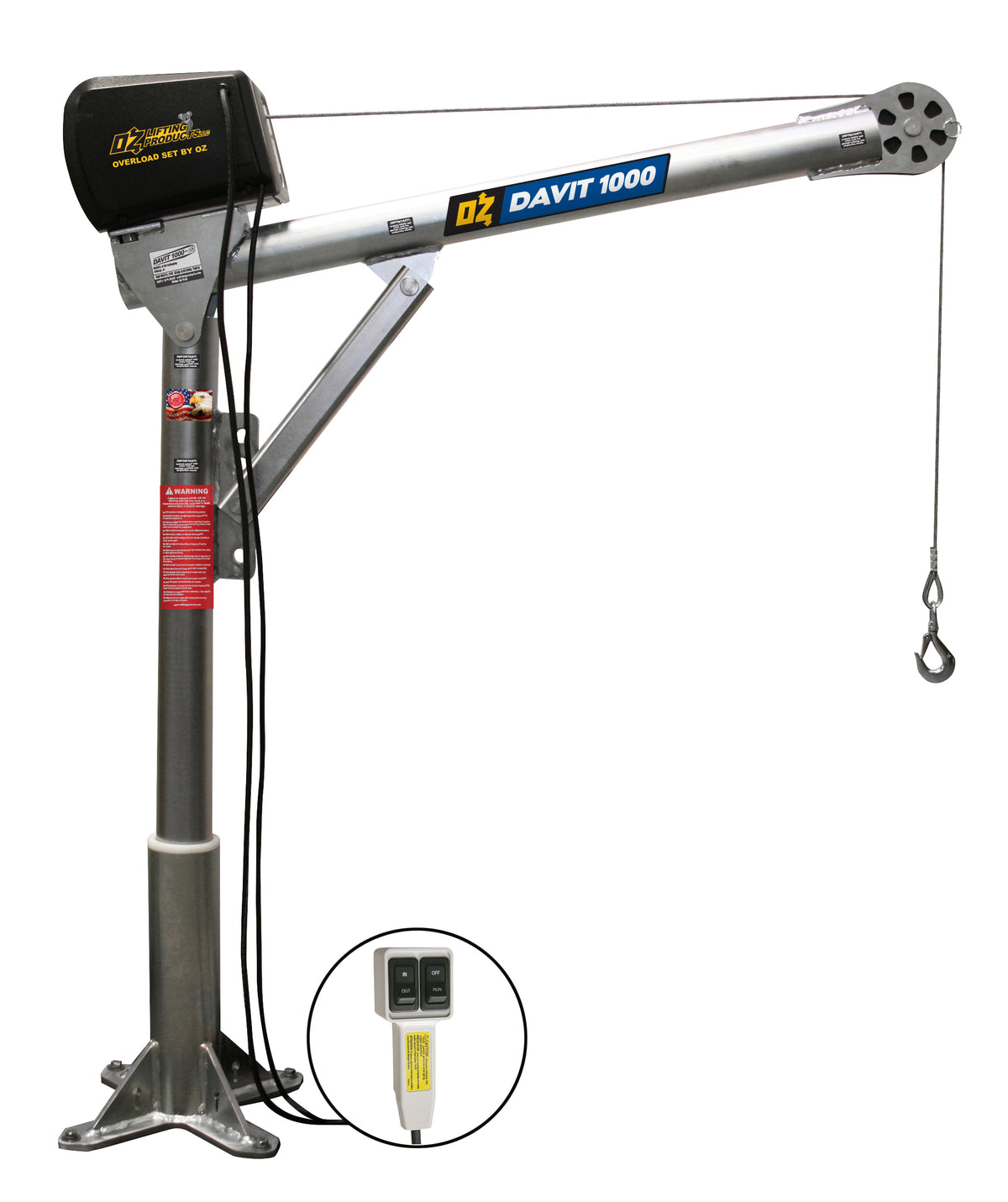 Grúas pescante de acero OZ Lifting: la grúa pescante de acero de OZ Lifting tiene una rotación de 360 ​​grados y está disponible con capacidades de elevación de 500 lb, 1000 lb y 2500 lb. La grúa pescante galvanizada tiene 4 ajustes de altura diferentes para mayor flexibilidad de uso. La grúa viene de serie con un cabrestante manual que incluye un adaptador para taladro eléctrico. También hay opciones de cabrestante eléctrico de CA y CC. – Ahora disponible en MTN Shop US. - imagen 8