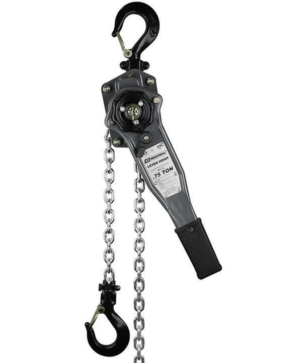OZ Lifting Industrial Lever Hoist– The Oz Lifting industrial lever hoist is an all steel constructed, lever operated hoist with lifting capacities of 0.75 ton, 1.5 ton and 3 ton, and an aluminum construction 0.25 ton model. The hoist uses a 100% load tested grade 80 alloy chain and features fully enclosed gearing for protection against contaminants and debris. The hoist has load sheave bearings and a long lasting powder coated finish. The steel handle has a rubber grip for easy control and grip. The hoist a