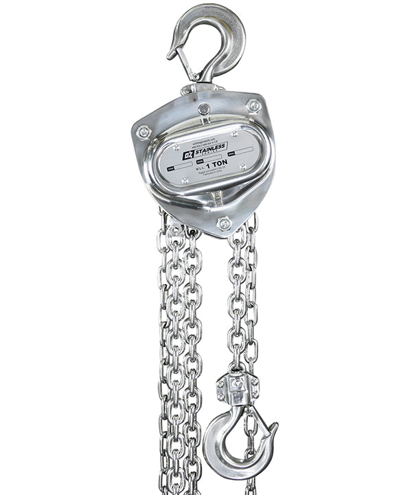 Polipasto de cadena de acero inoxidable OZ Lifting: el polipasto de cadena de acero inoxidable Oz Lifting cuenta con una mano y una cadena de carga de acero inoxidable para un acabado duradero y no aceitoso. Este polipasto de cadena de techo es perfecto para minimizar el esfuerzo al mover cargas pesadas. El polipasto de cadena está disponible con capacidades de elevación de 0,5 toneladas, 1 tonelada y 2 toneladas; ahora disponible en MTN Shop US. - imagen 2